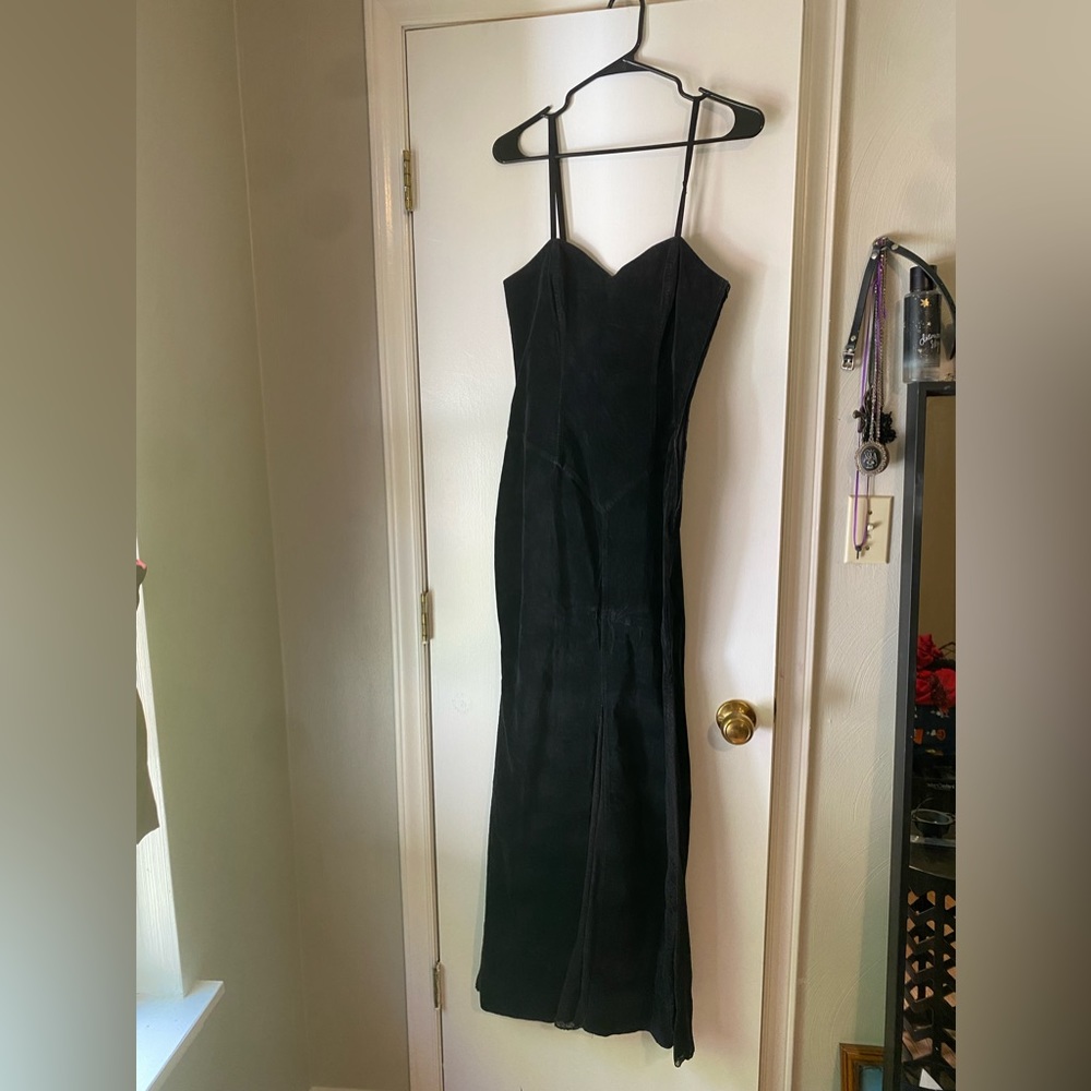 Vintage Lip Service size M black maxi dress with spider web lace detail.